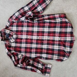 Old Navy Boys Plaid Button Down Dress Shirt- 7/8 Medium. RED white gray